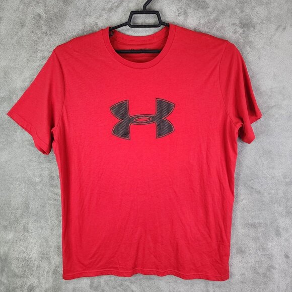 Mens Red Under Armour HeatGear Shirt Loose Fit Short Sleeve Crew Neck Size 2XL - Picture 2 of 8